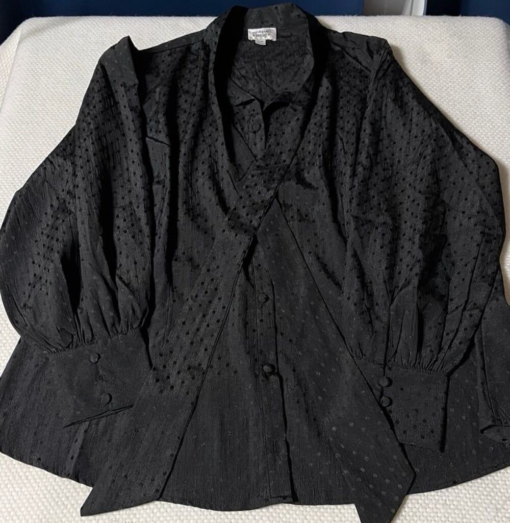 Unique Vintage Black Textured Peplum Blouse Plus Size 3X/20 Retro